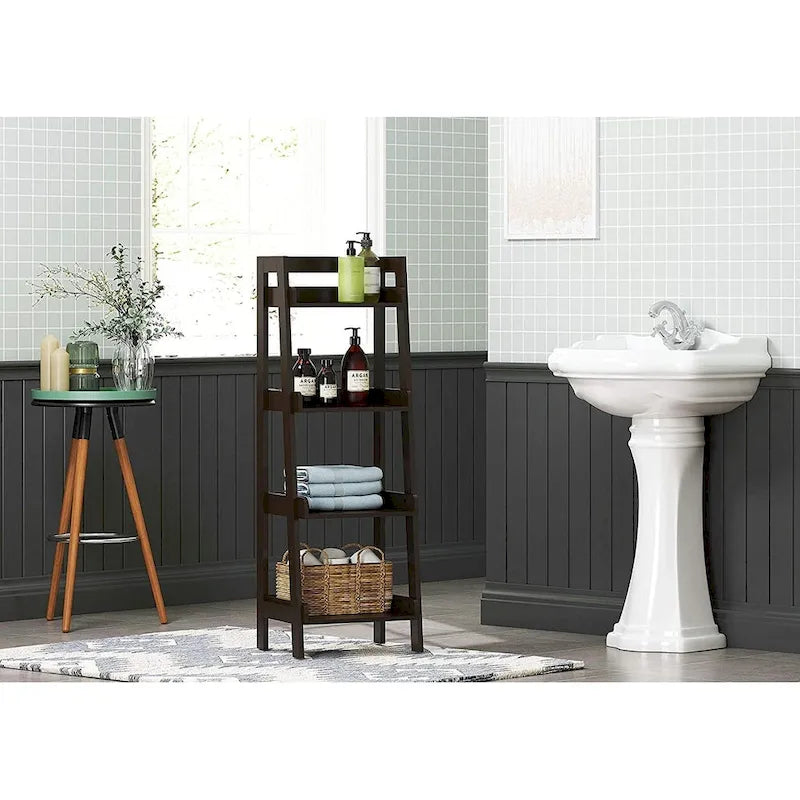 UTEX 4-Tier Ladder Shelf, Bathroom Shelf Freestanding, 4-Shelf Spacesaver Open Wood Shelving Unit, Ladder Shelf