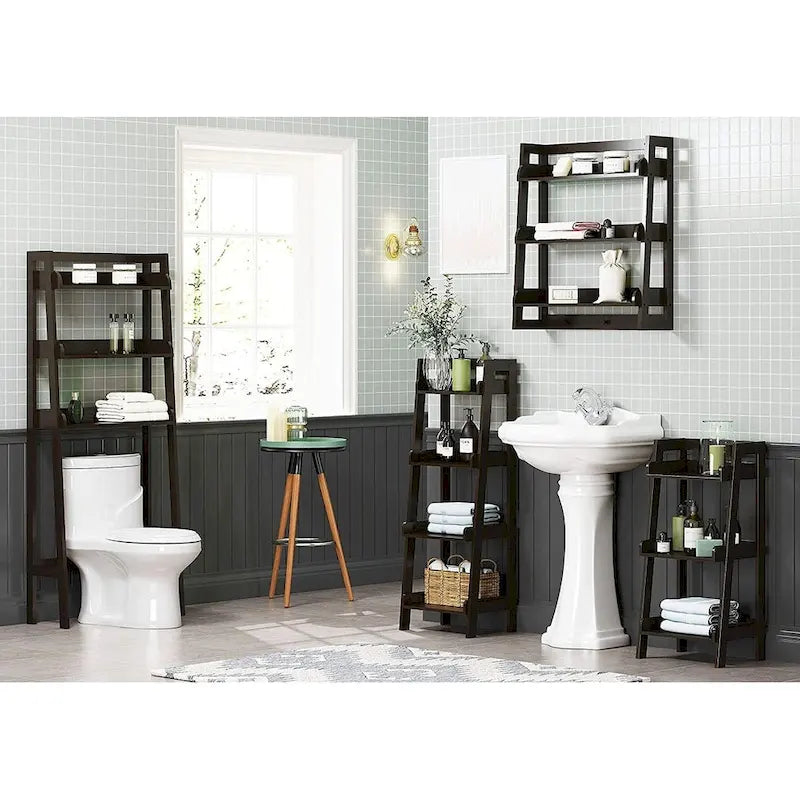 Étagère échelle à 4 niveaux UTEX, étagère de salle de bain autoportante, étagère ouverte en bois à 4 niveaux, étagère en forme d'échelle