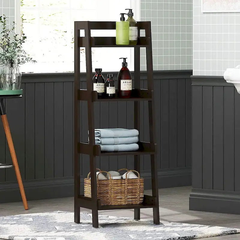 Étagère échelle à 4 niveaux UTEX, étagère de salle de bain autoportante, étagère ouverte en bois à 4 niveaux, étagère en forme d'échelle