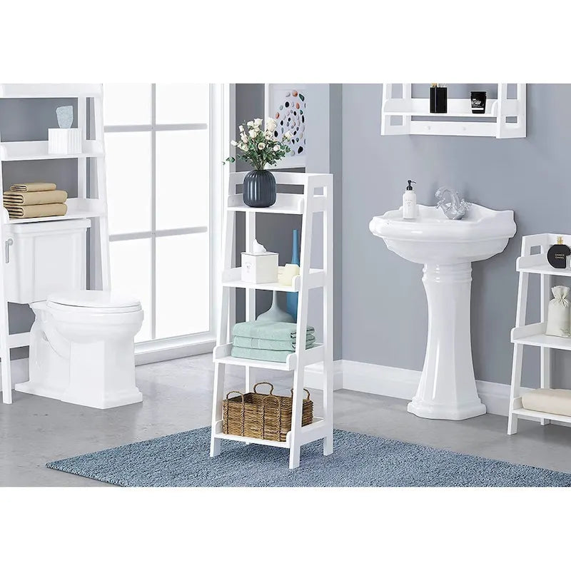 Étagère échelle à 4 niveaux UTEX, étagère de salle de bain autoportante, étagère ouverte en bois à 4 niveaux, étagère en forme d'échelle