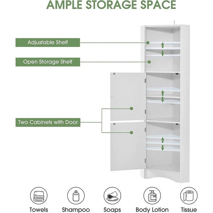 Armoire d'angle haute Home avec 2 portes et 2 niveaux d'étagères extérieures, meuble de rangement autoportant avec étagères réglables