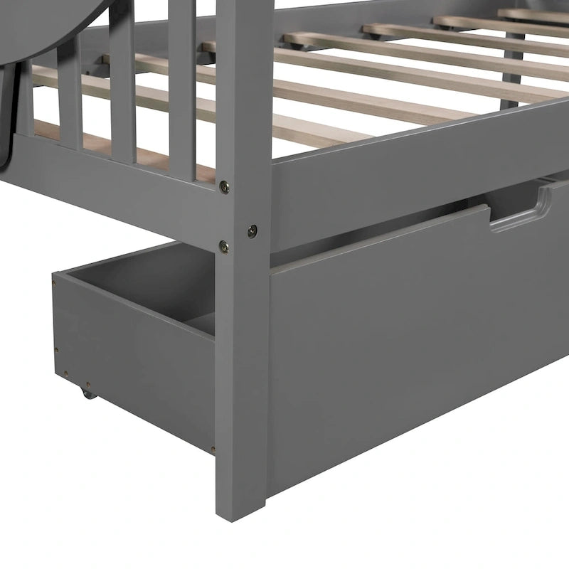 Lit de jour une place avec deux tiroirs, sommier à lattes en bois, couleur expresso