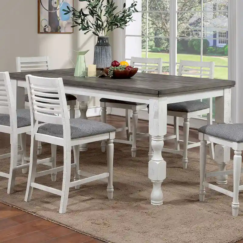 Ensemble de salle à manger 7 pièces Ionessa en bois blanc antique contemporain, hauteur comptoir, par Furniture of America
