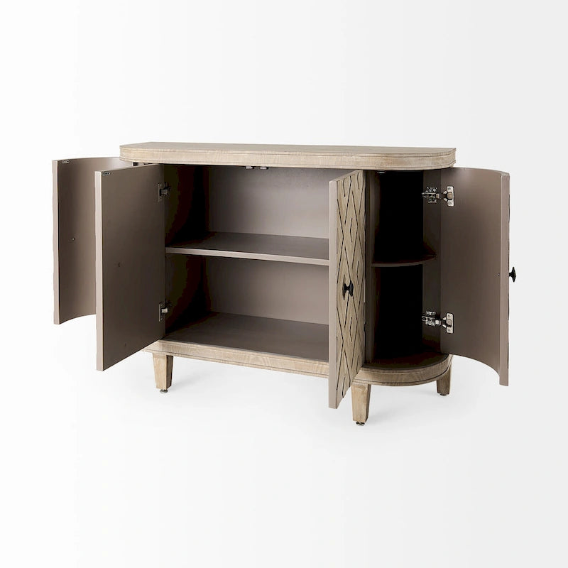 Meuble Lennon en placage de sapin beige à 4 portes - 47,2 L x 15,0 l x 33,1 H