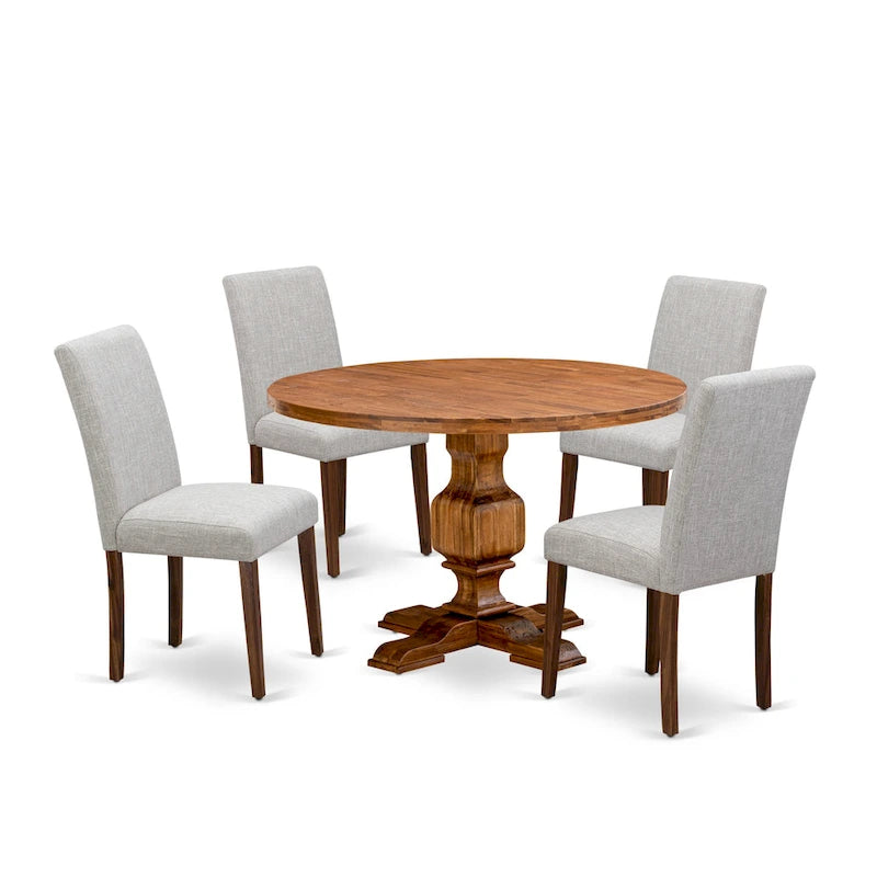 Ensemble de salle à manger East West Furniture : table ronde et chaises Parson en peau de daim, noyer antique (option pièces).