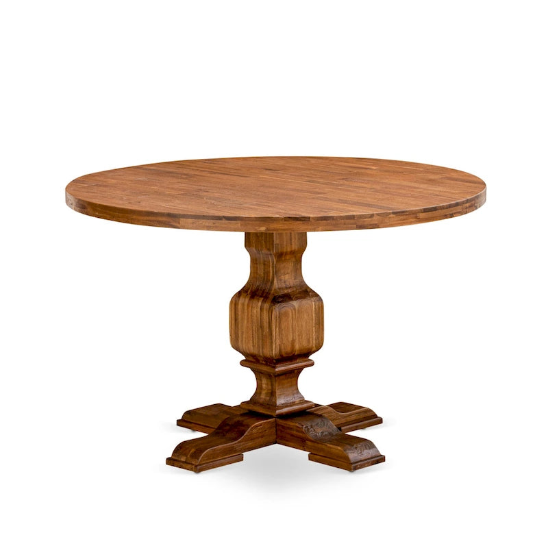 Ensemble de salle à manger East West Furniture : table ronde et chaises Parson en peau de daim, noyer antique (option pièces).