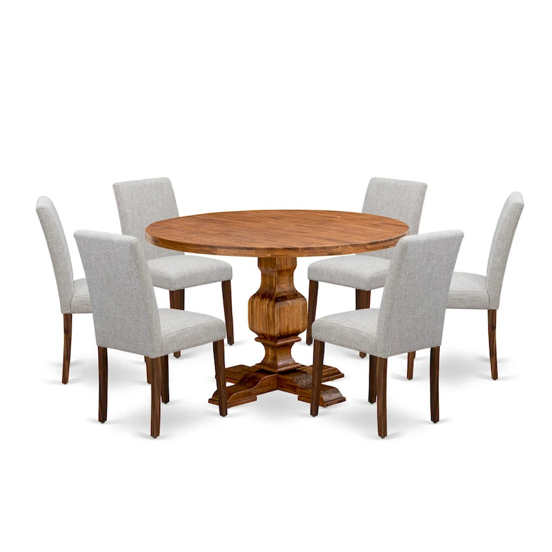 Ensemble de salle à manger East West Furniture : table ronde et chaises Parson en peau de daim, noyer antique (option pièces).