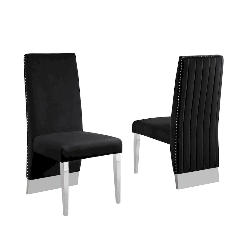 Chaise de salle à manger de qualité supérieure comprenant un dossier plissé, des clous décoratifs et des pieds chromés (lot de 2)