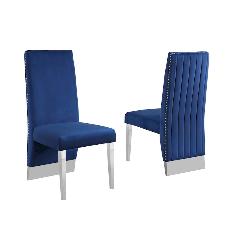 Chaise de salle à manger de qualité supérieure comprenant un dossier plissé, des clous décoratifs et des pieds chromés (lot de 2)