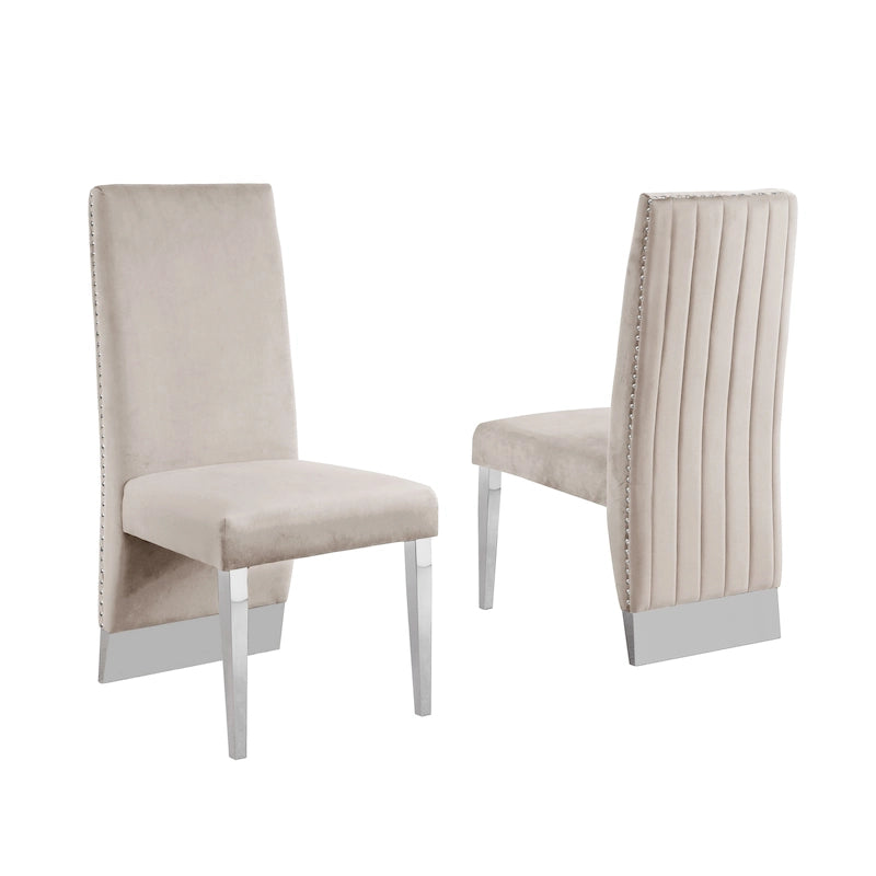 Chaise de salle à manger de qualité supérieure comprenant un dossier plissé, des clous décoratifs et des pieds chromés (lot de 2)