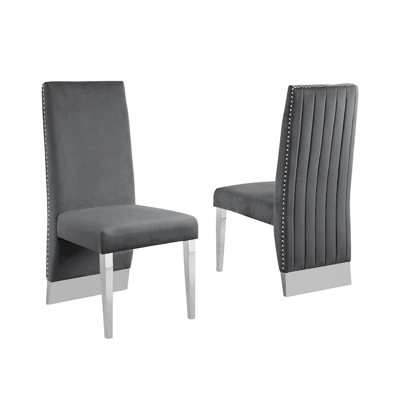 Chaise de salle à manger de qualité supérieure comprenant un dossier plissé, des clous décoratifs et des pieds chromés (lot de 2)