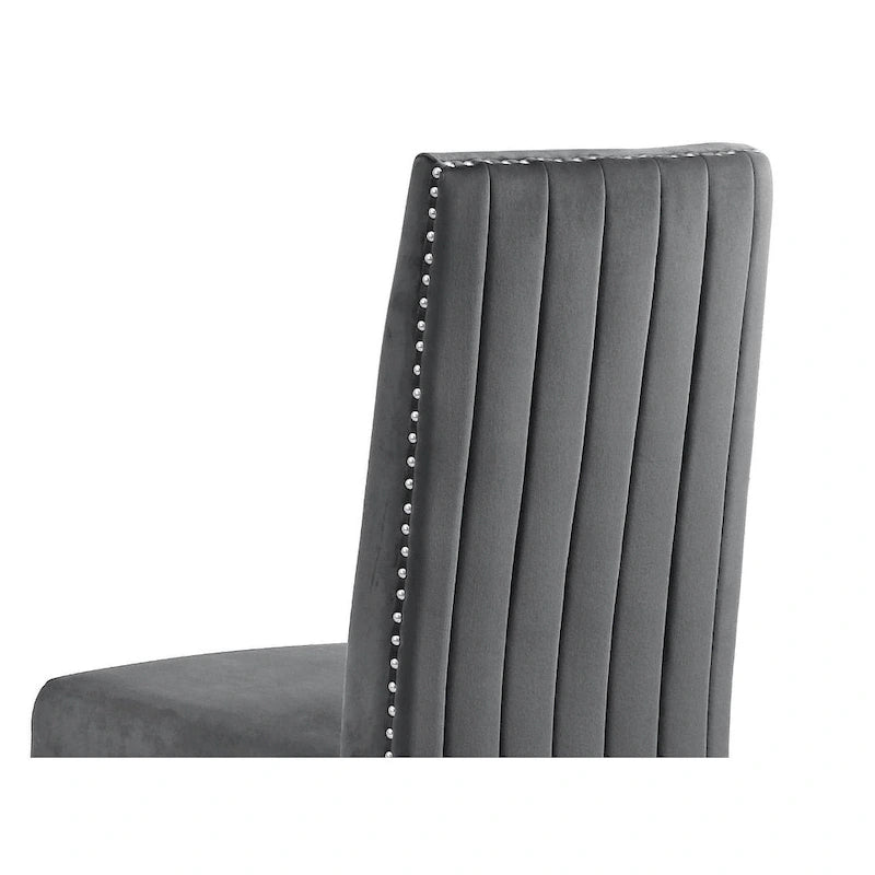 Chaise de salle à manger de qualité supérieure comprenant un dossier plissé, des clous décoratifs et des pieds chromés (lot de 2)