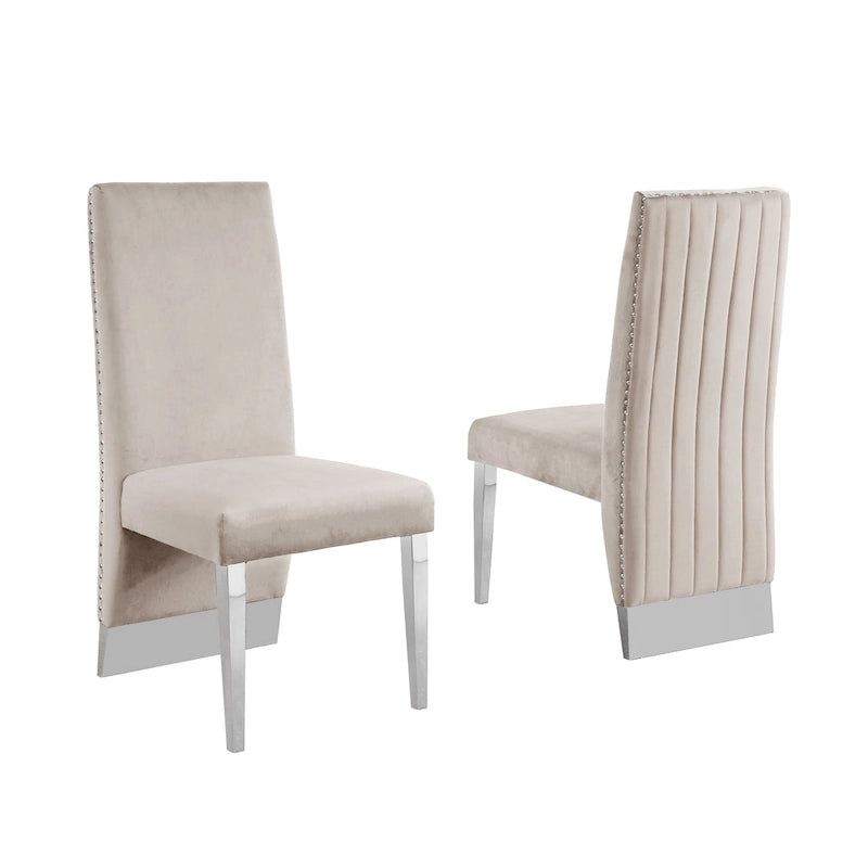 Chaise de salle à manger de qualité supérieure comprenant un dossier plissé, des clous décoratifs et des pieds chromés (lot de 2)