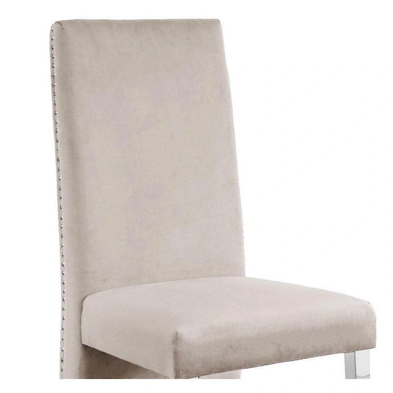 Chaise de salle à manger de qualité supérieure comprenant un dossier plissé, des clous décoratifs et des pieds chromés (lot de 2)