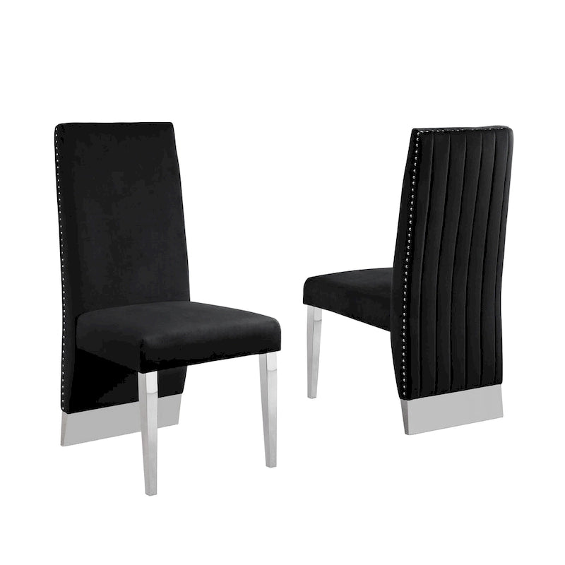 Chaise de salle à manger de qualité supérieure comprenant un dossier plissé, des clous décoratifs et des pieds chromés (lot de 2)