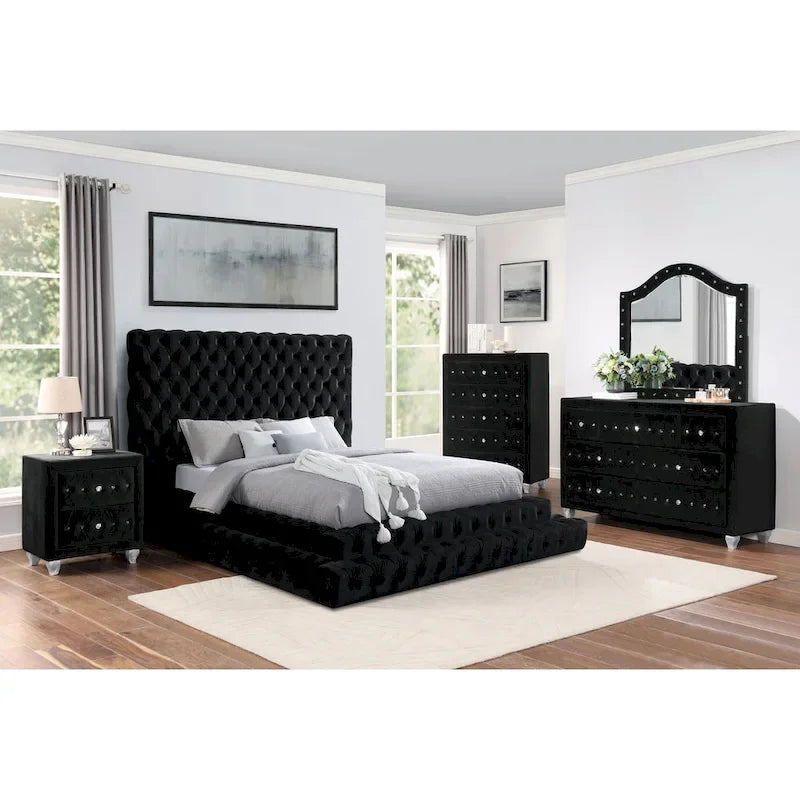Lit plateforme bas en tissu capitonné Allenhurst de Furniture of America