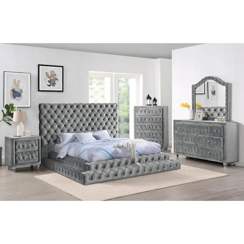 Lit plateforme bas en tissu capitonné Allenhurst de Furniture of America