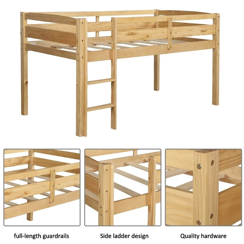Lit mezzanine bas Merax Twin en bois avec échelle pour enfants