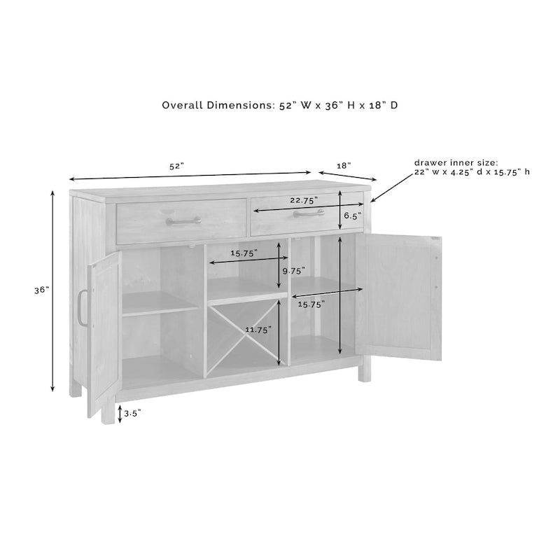 Buffet Crosley Roots finition naturelle - 52 po L x 18 po P x 36 po H