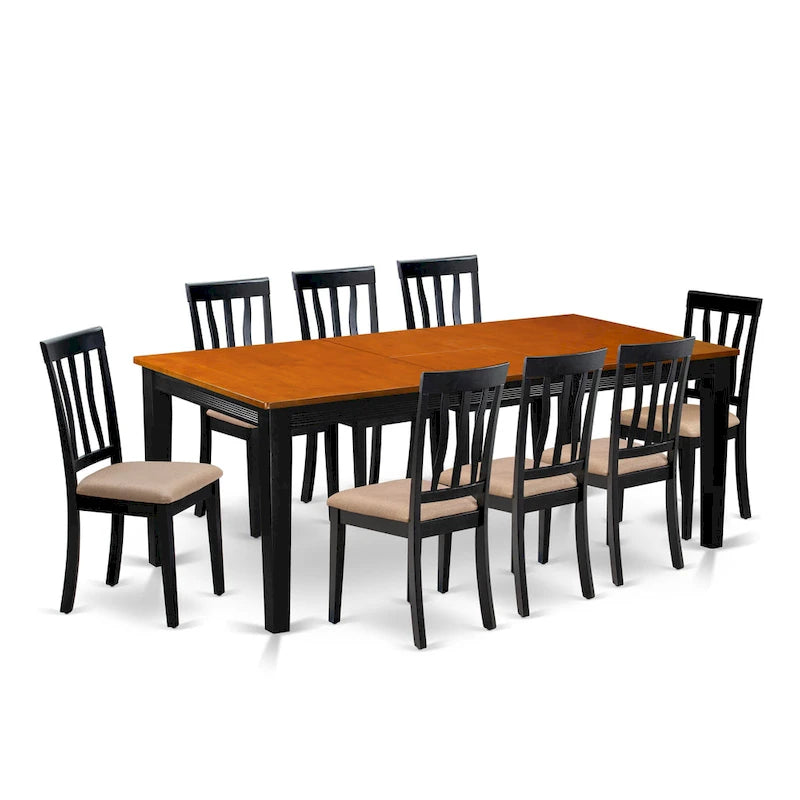 Ensemble de table de cuisine 9 pièces East West Furniture - une table à manger et 8 chaises de salle à manger, noir et cerisier (options d'assise)