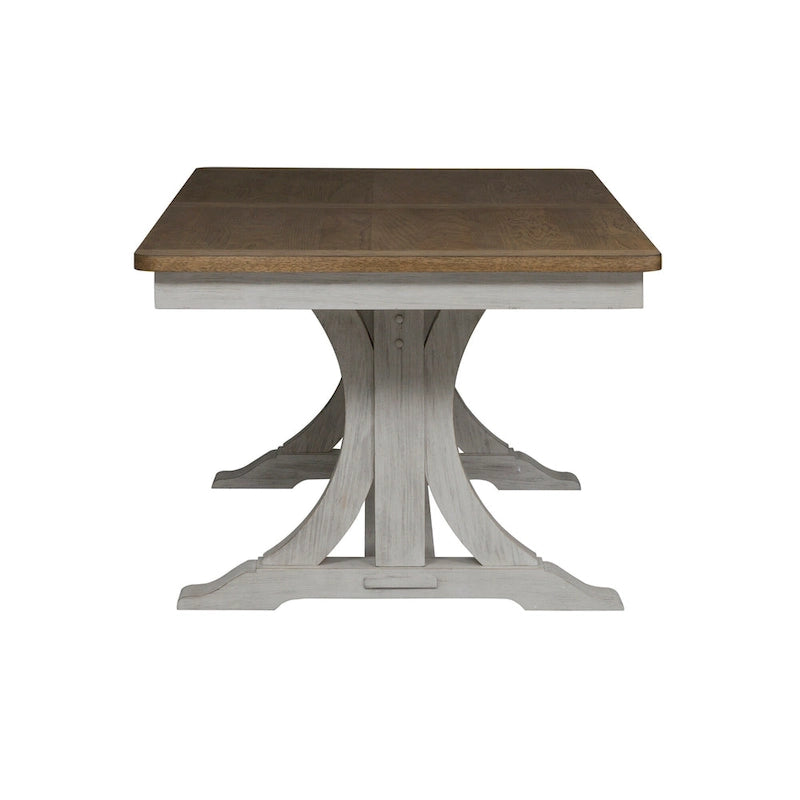 Ensemble de table à tréteaux 7 pièces blanc antique revisité