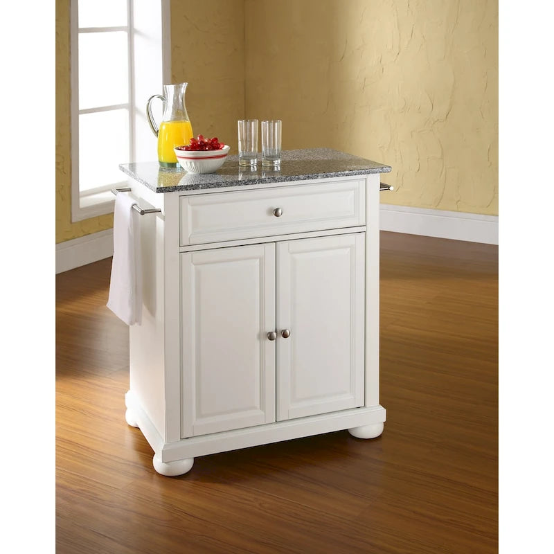 Crosley Alexandria Solid Granite Top Portable Kitchen Island in White Finish - 18d x 31w x 33.5h