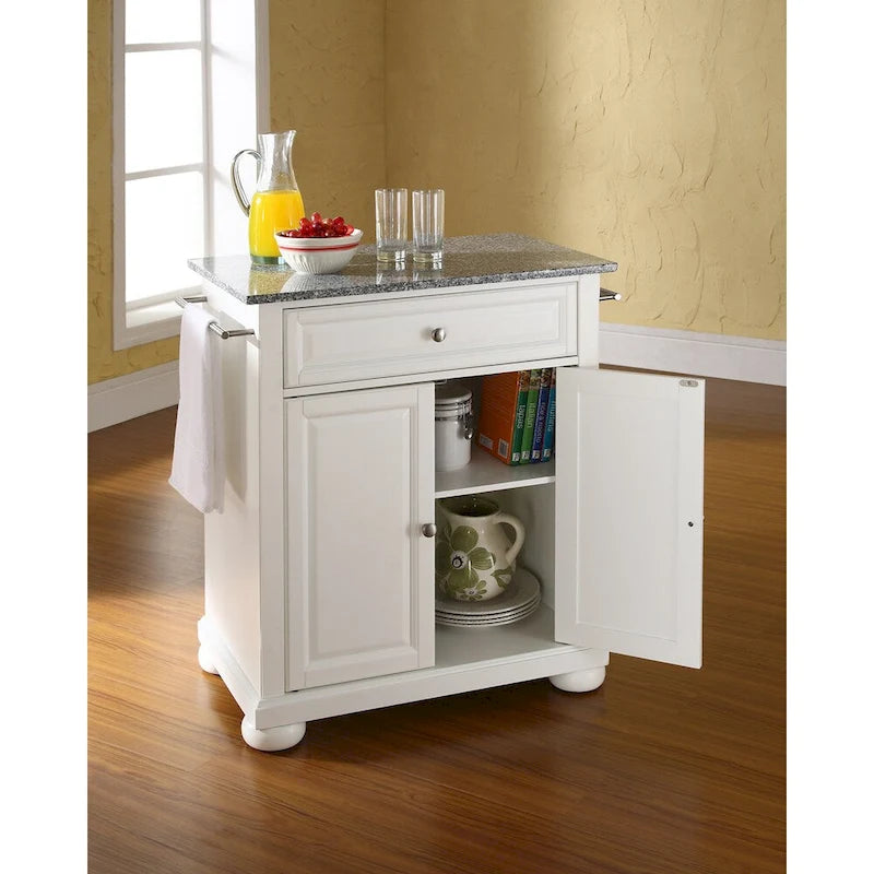 Îlot de cuisine mobile Crosley Alexandria avec plateau en granit massif blanc - 45,7 cm (P) x 78,7 cm (L) x 85,1 cm (H)