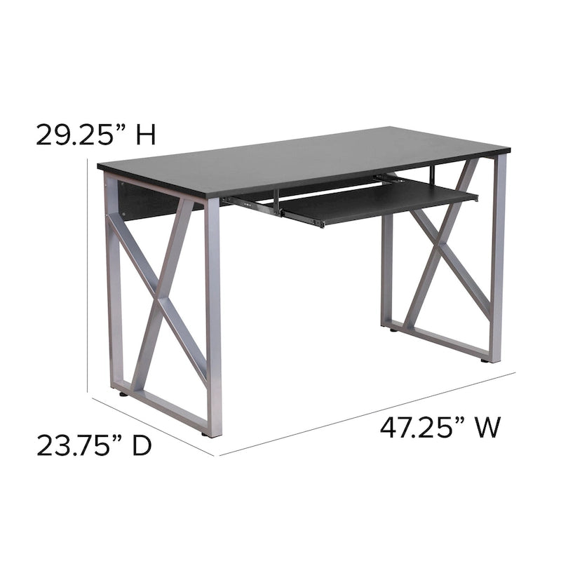 Bureau d'ordinateur avec plateau coulissant pour clavier et structure en croix