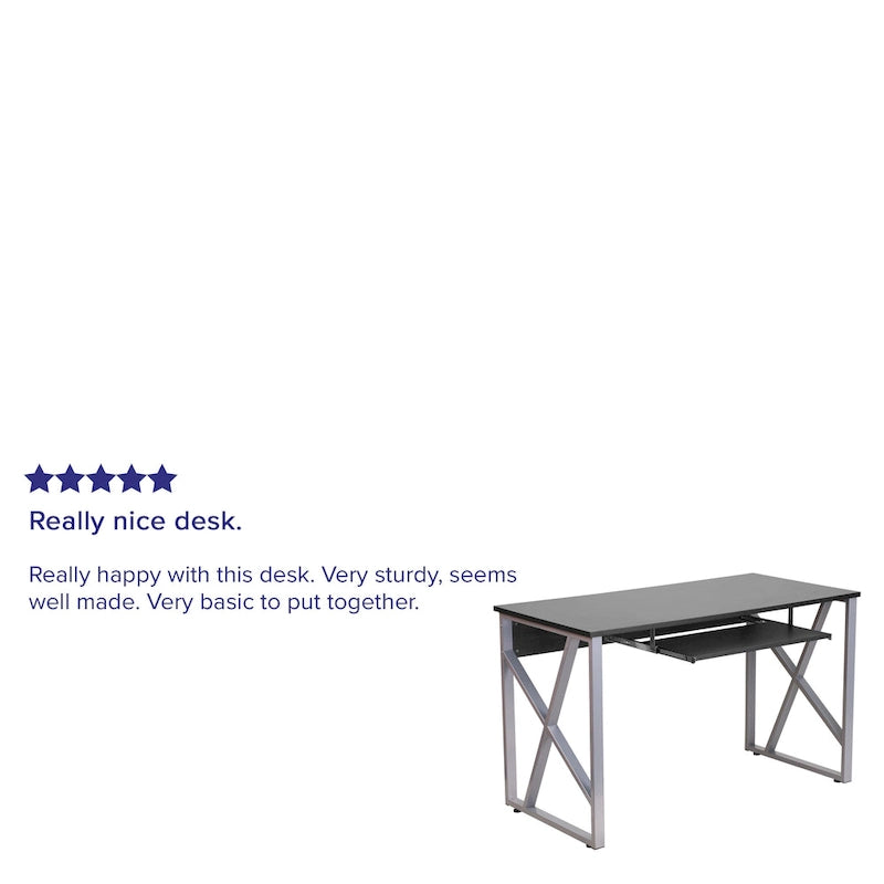 Bureau d'ordinateur avec plateau coulissant pour clavier et structure en croix