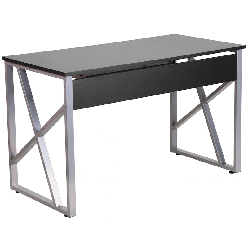 Bureau d'ordinateur avec plateau coulissant pour clavier et structure en croix