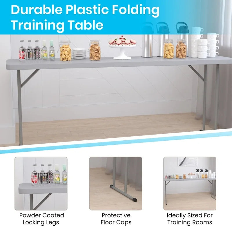 Table de formation pliante rectangulaire en plastique blanc granit de 1,80 m