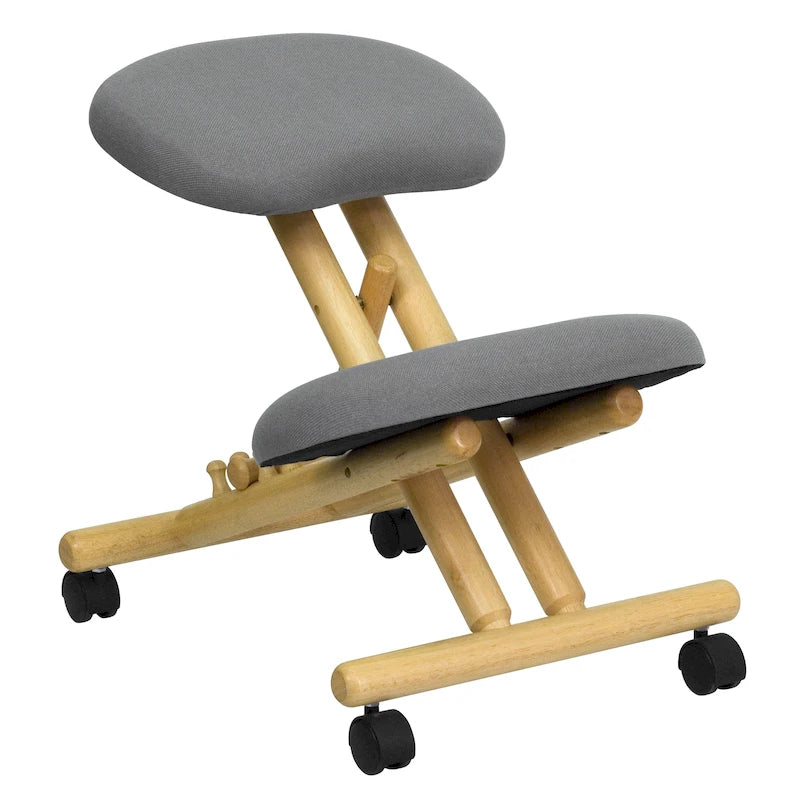 Chaise de bureau ergonomique mobile en bois, à genoux, revêtue de tissu gris