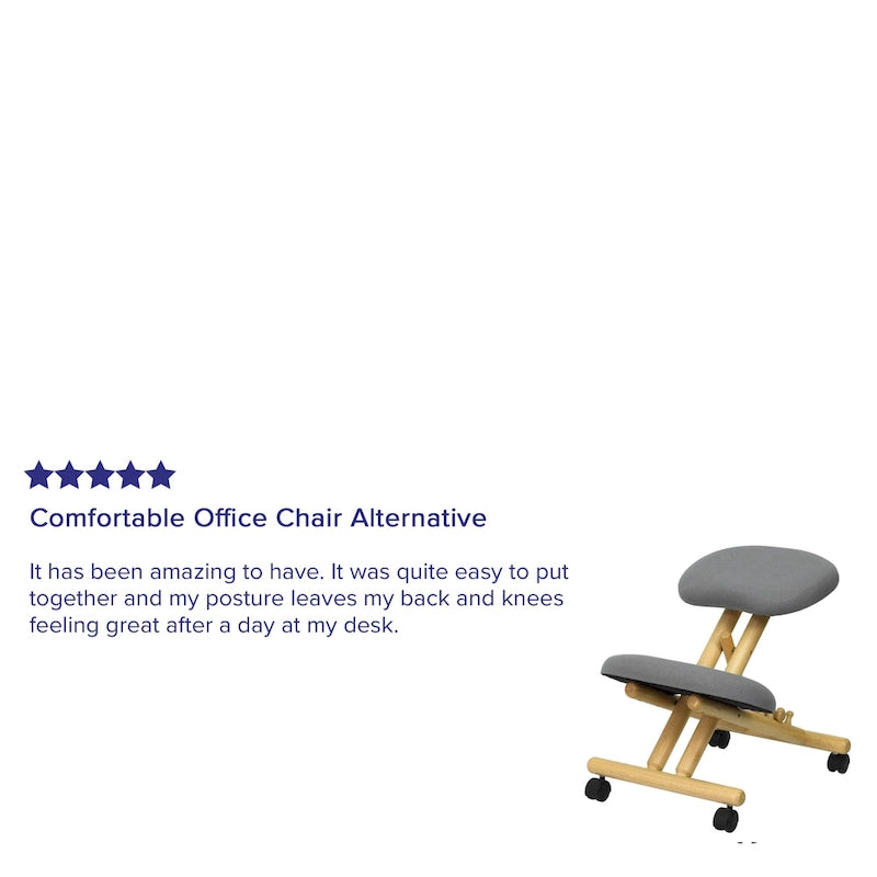 Chaise de bureau ergonomique mobile en bois, à genoux, revêtue de tissu gris