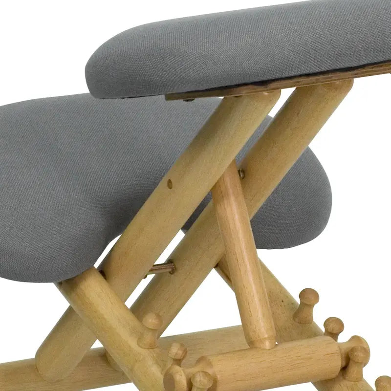Chaise de bureau ergonomique mobile en bois, à genoux, revêtue de tissu gris