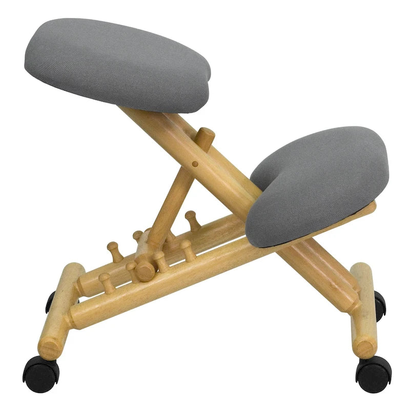 Chaise de bureau ergonomique mobile en bois, à genoux, revêtue de tissu gris