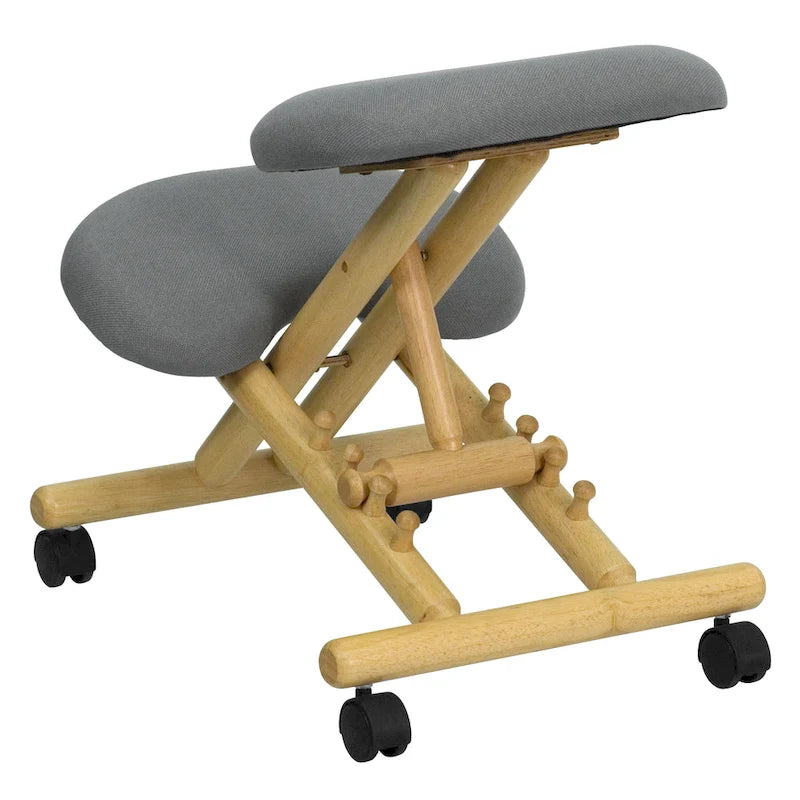 Chaise de bureau ergonomique mobile en bois, à genoux, revêtue de tissu gris