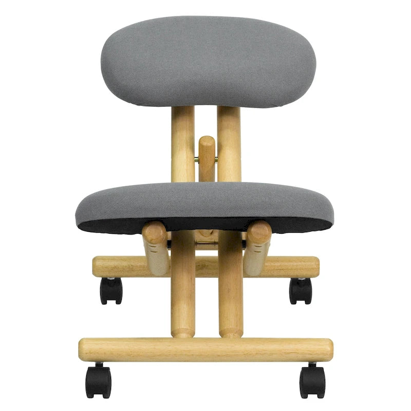 Chaise de bureau ergonomique mobile en bois, à genoux, revêtue de tissu gris