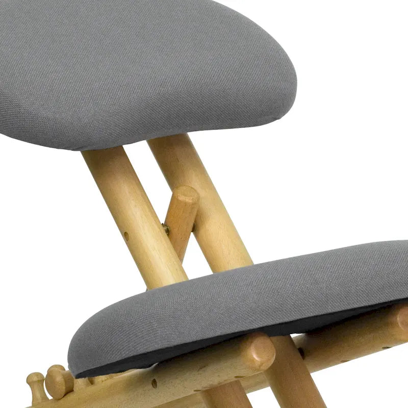 Chaise de bureau ergonomique mobile en bois, à genoux, revêtue de tissu gris