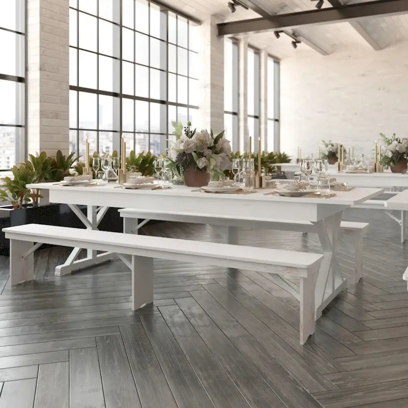Table de salle à manger de ferme en pin massif avec pieds en X - 2,74 m x 101,6 cm