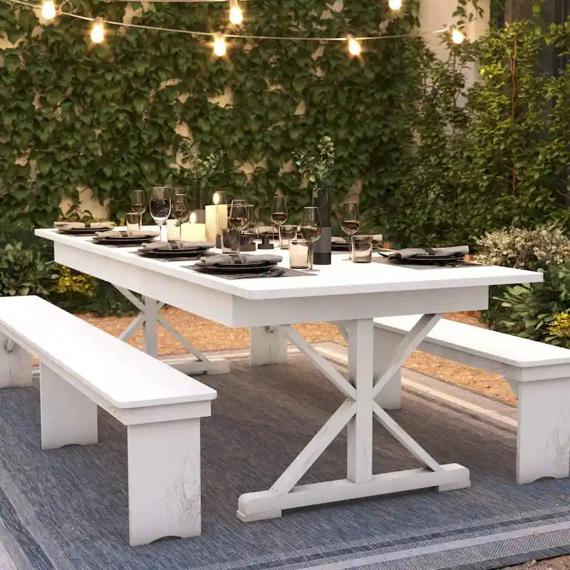 Table de salle à manger de ferme en pin massif avec pieds en X - 2,74 m x 101,6 cm
