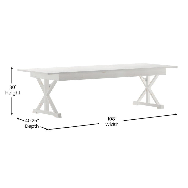 Table de salle à manger de ferme en pin massif avec pieds en X - 2,74 m x 101,6 cm