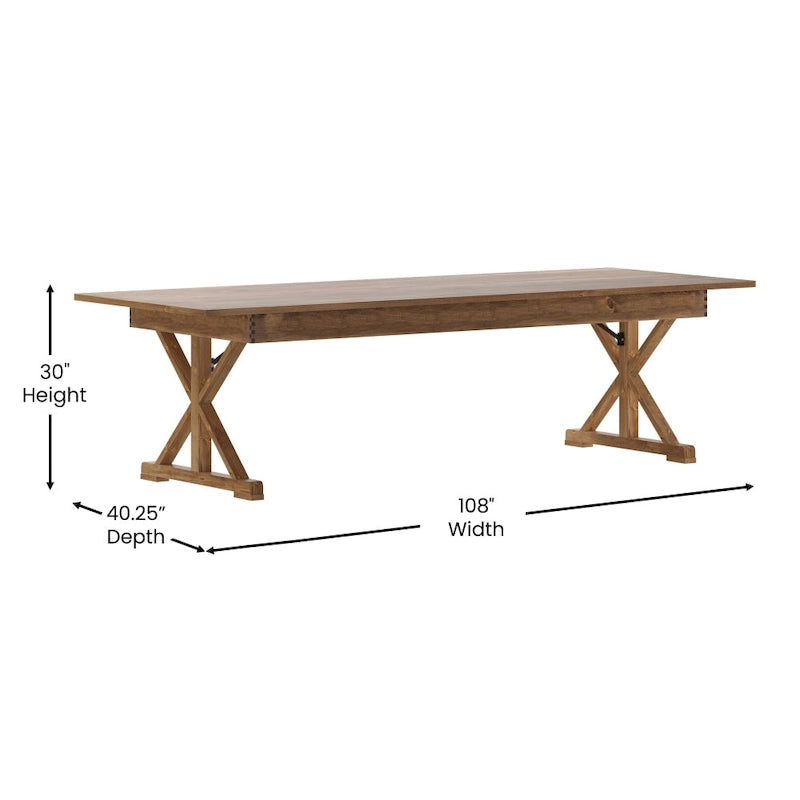 Table de salle à manger de ferme en pin massif avec pieds en X - 2,74 m x 101,6 cm