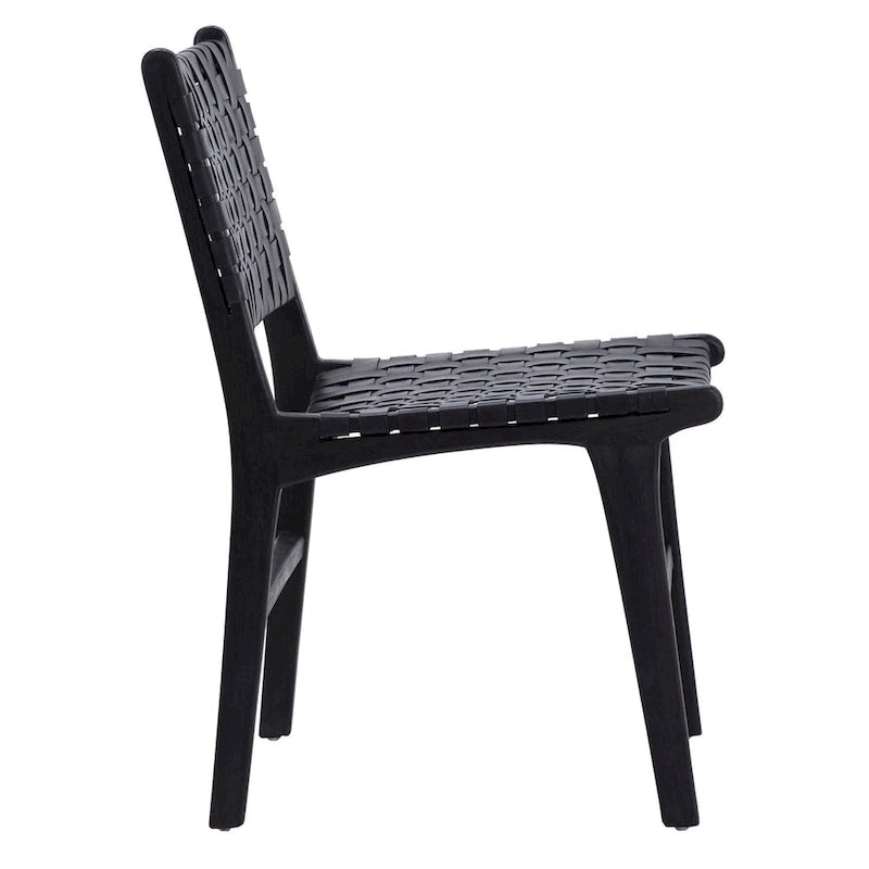 Chaise de salle à manger Maverick en cuir pleine fleur tissé avec structure en teck