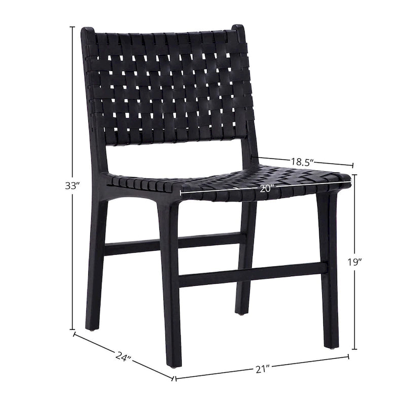 Chaise de salle à manger Maverick en cuir pleine fleur tissé avec structure en teck