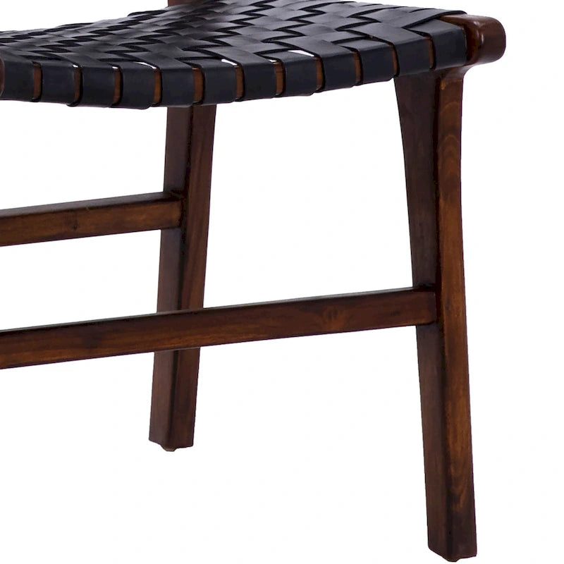 Chaise de salle à manger Maverick en cuir pleine fleur tissé avec structure en teck