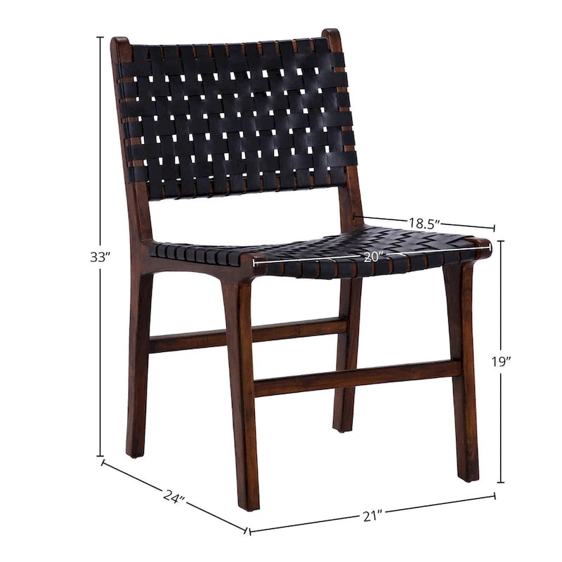 Chaise de salle à manger Maverick en cuir pleine fleur tissé avec structure en teck