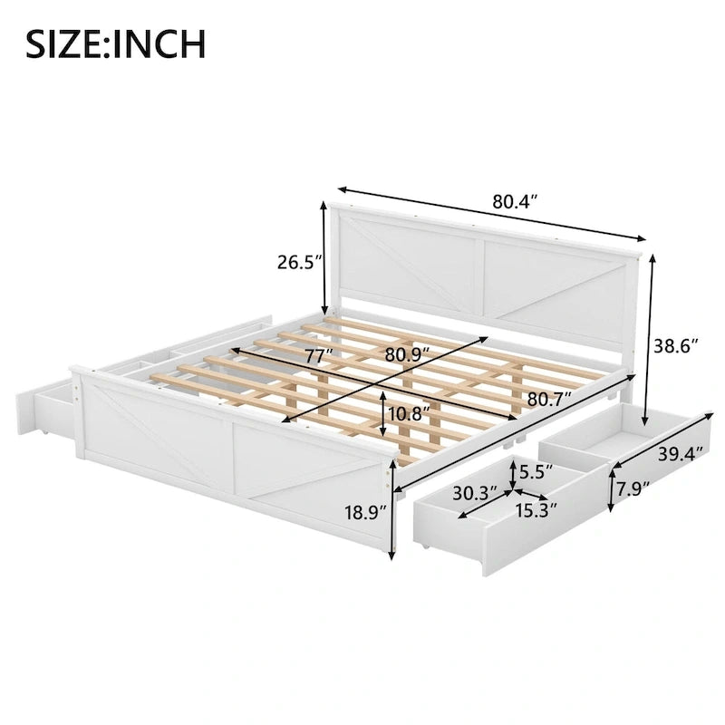 Lit plateforme en bois Merax avec quatre tiroirs de rangement et pieds de soutien