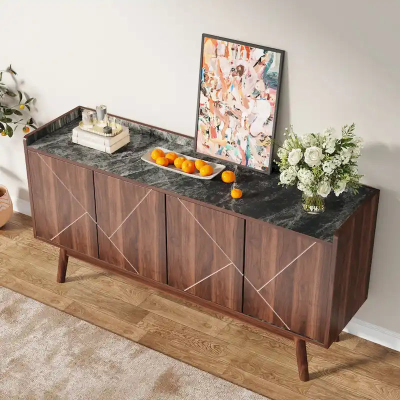 Buffet en bois à 4 portes avec rangement pour cuisine ou salle à manger - Non disponible