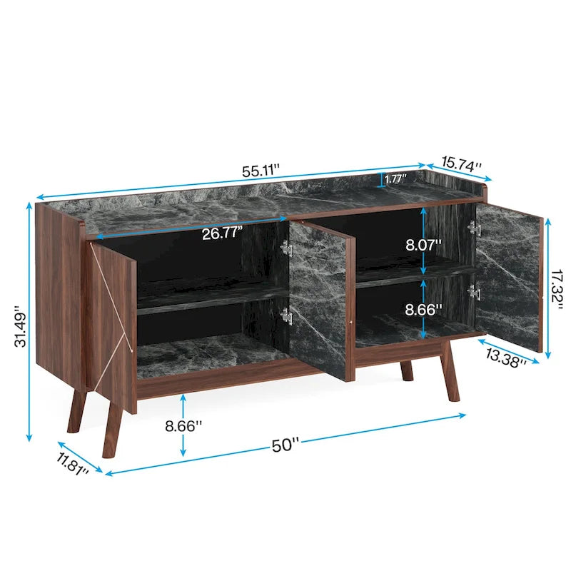 Buffet en bois à 4 portes avec rangement pour cuisine ou salle à manger - Non disponible