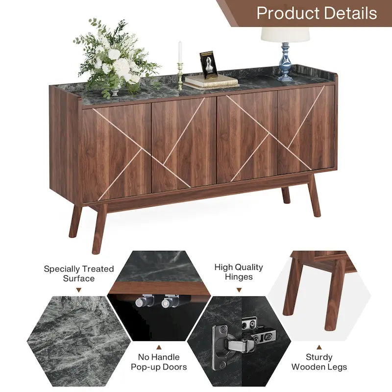 Buffet en bois à 4 portes avec rangement pour cuisine ou salle à manger - Non disponible